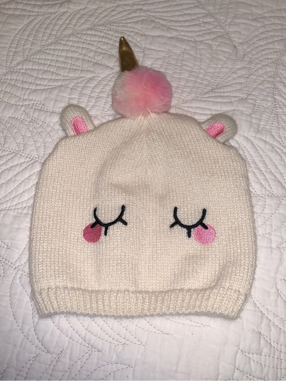 Cute Infant Newborn Baby Embroidered Unicorn Hat Beanie Cream Pink Fashion
